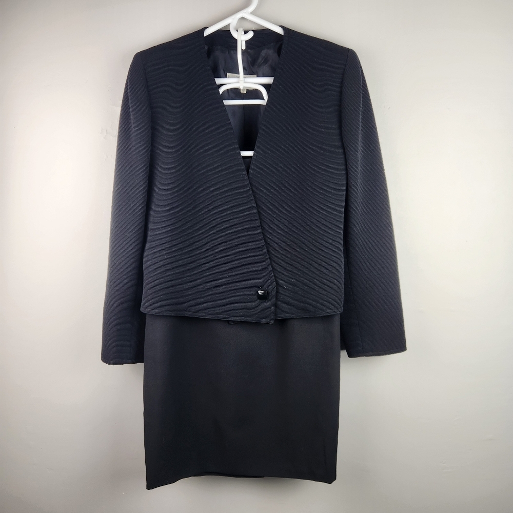 Vintage Miss V Valentino Black Skirt Blazer Set Size 6